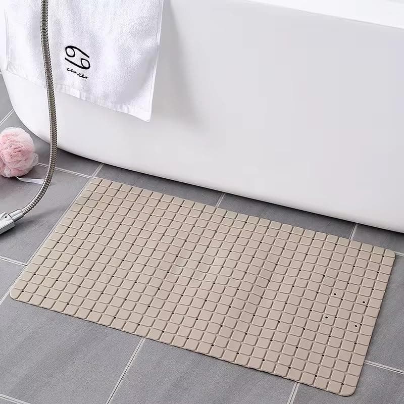 Non-Slip Bath Mat, Square Tile Pattern, Suction Cup Base, for Shower and Bathtub (Beige)