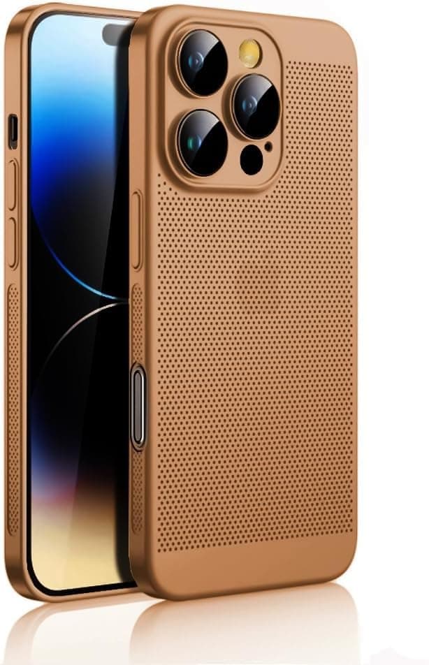 Case For iPhone 16 Pro Max 6.9-Inch Heat Dissipation Case with Built-in Camera Lens Protector Slim Fit Breathable Cooling Anti-Fingerprint Hard PC Back Shockproof Cover (Brown) Cellular phone case