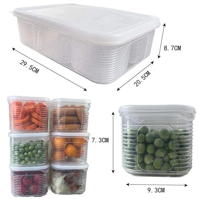 Generic Rectangular Food Storage Container Set with 6 Small Containers and Lids, for Vegetables, Condiments, and Nuts, 7-Piece, .a2