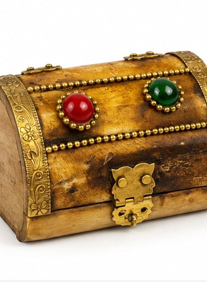 Large Handmade Indian Ivory Jewelry Box, Blue Velvet Lined, 8.5x6cm Jewelry storage