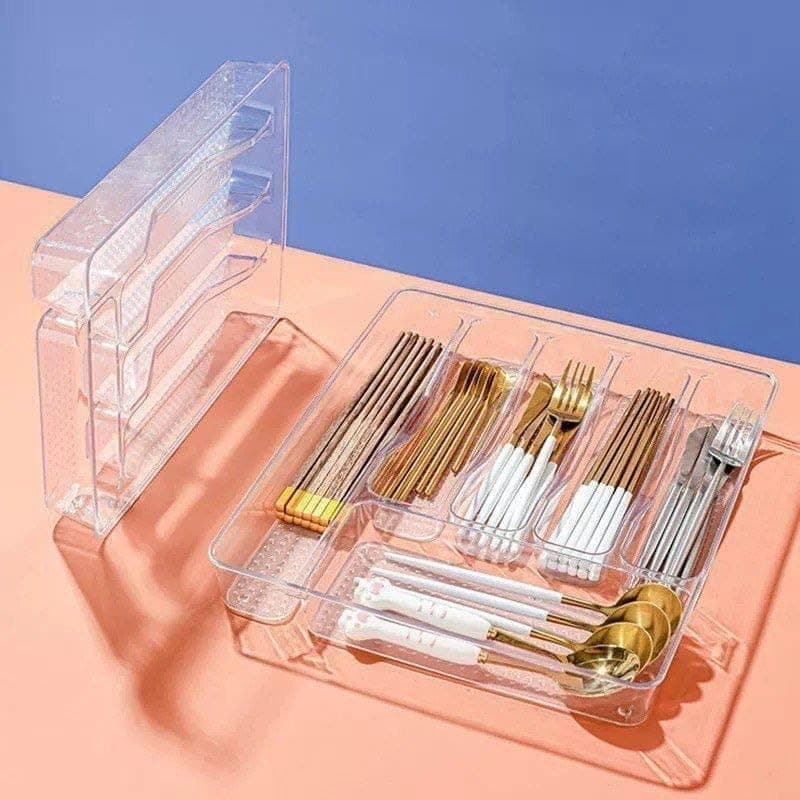 Generic Clear Drawer Organiser with 5 Compartments, Gold Detailing, .bI