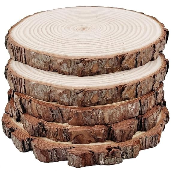 Natural Wood Coasters Set of 5 12cm Diameter for Cups, Mugs, Drinks, Candle Holders, Rustic and Elegant for Home, Photography and Decoration.