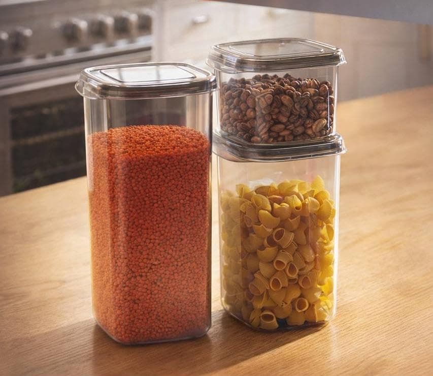 Generic Clear Food Storage Container Set, PP5 Plastic, Microwave-Safe, Clip Lid, 3 Pieces, 1.77L and 0.87L, for Legumes and Leftovers, .hg