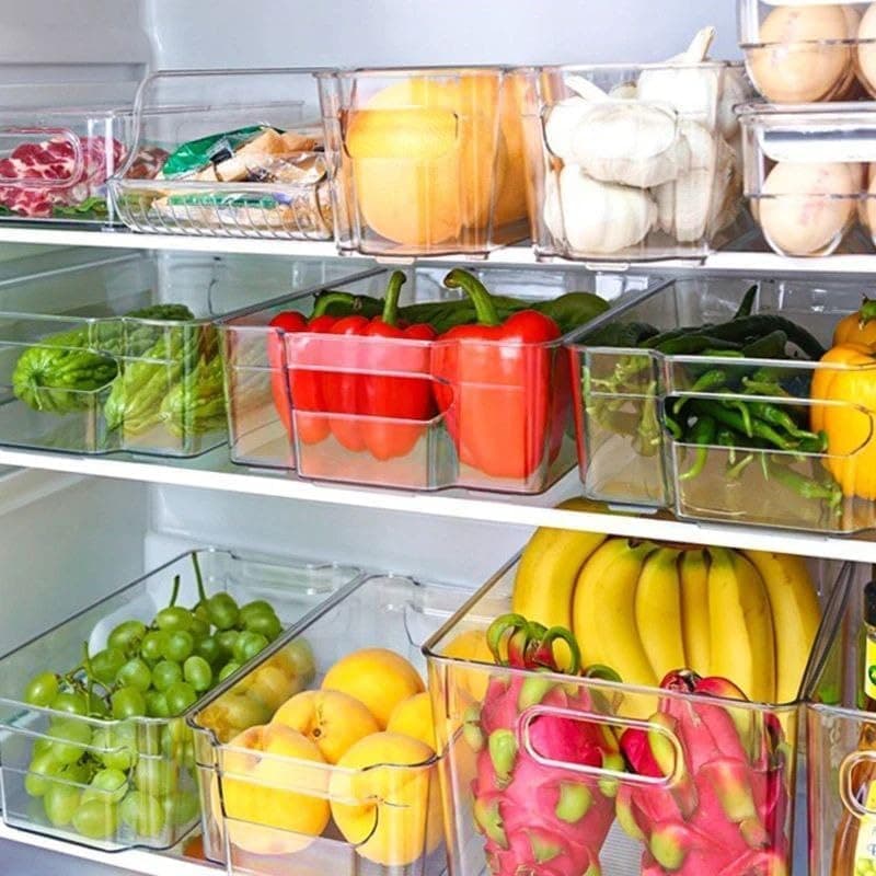 Clear Acrylic Refrigerator Drawer Storage Bin Organizer With Strong Carry Handle For Vegetables Fruits Drink Cans Fridge Shelf Drawer Pantry Counter And Kitchen Storage Organizer