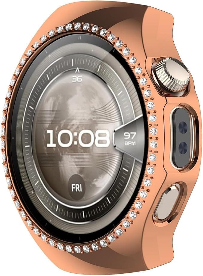 Cover For Huawei Watch 5 42mm Watch Case Rhinestone Decor Hollow Electroplating PC Watch Cover (Rose Gold) Portable electronic device cover