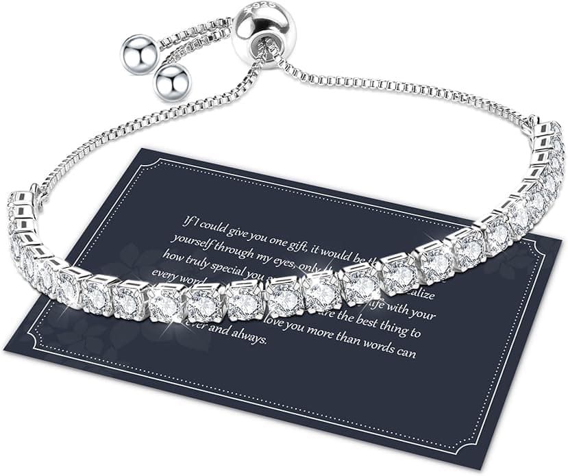 Bracelet for Women,Sterling Silver Tennis Bracelet S925 Crystal Slider Bracelet Sparkle Diamond Zircon Adjustable Bracelet for Women,Gift for Mom,Mother Day Gift, 11 Inches, Crystal, Cubic Zirconia,