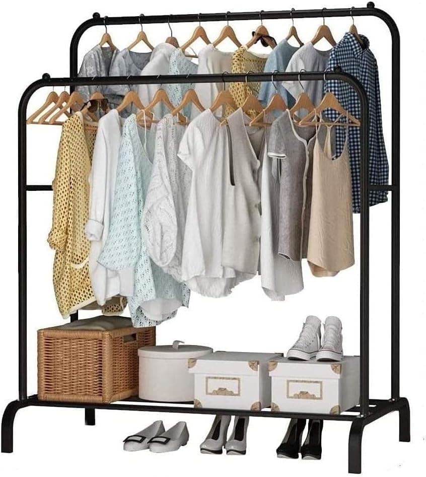 Metal Clothes Rack Organizer with Bag Holder and Storage Shelf 143x96x42cm
