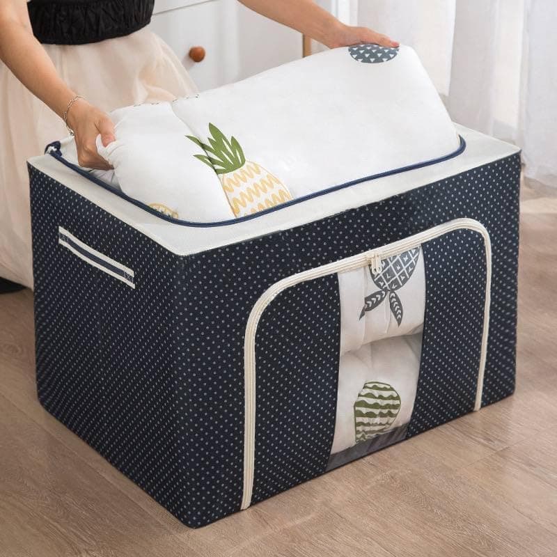 100L Large Storage Box with Foldable Metal Frame Clothes Organizer Bin