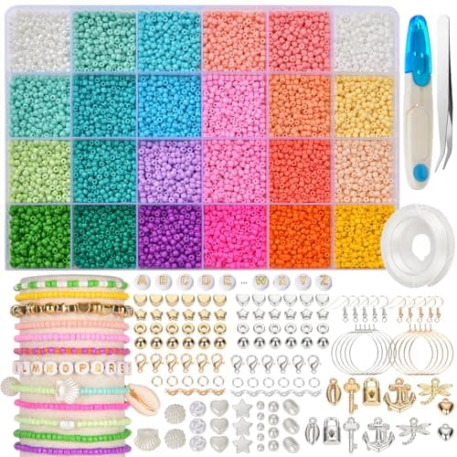 CAJA Beads for Bracelets - Bead Set with Lots of Accessories, Tools & Letters - 3 mm Beads Set - DIY Jewellery Craft Set for Children & Adults - Jewellery Making (Set 2) Art craft kit