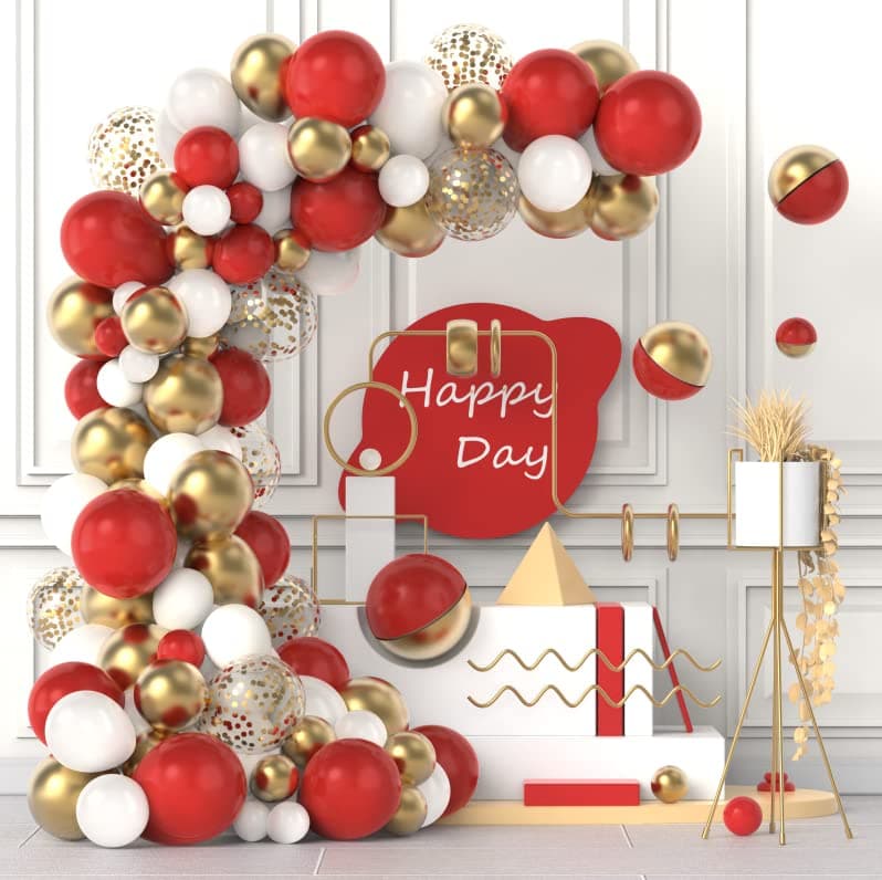 coxylaco Red Gold Balloons Garland Kit, 100 Pack White Metallic Gold Confetti Latex Balloons Arch kit for Birthday Baby Showers Weddings Bridal Shower Anniversary Party Decoration