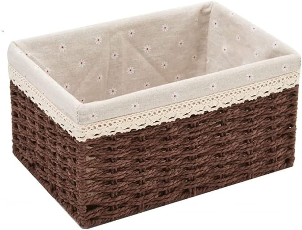 Rattan Wicker Basket Set Linen Fabric Quilted Storage Organizer for Bathroom, Bedrooms, Kitchen, Assorted Sizes and Stylish Design | By Generic