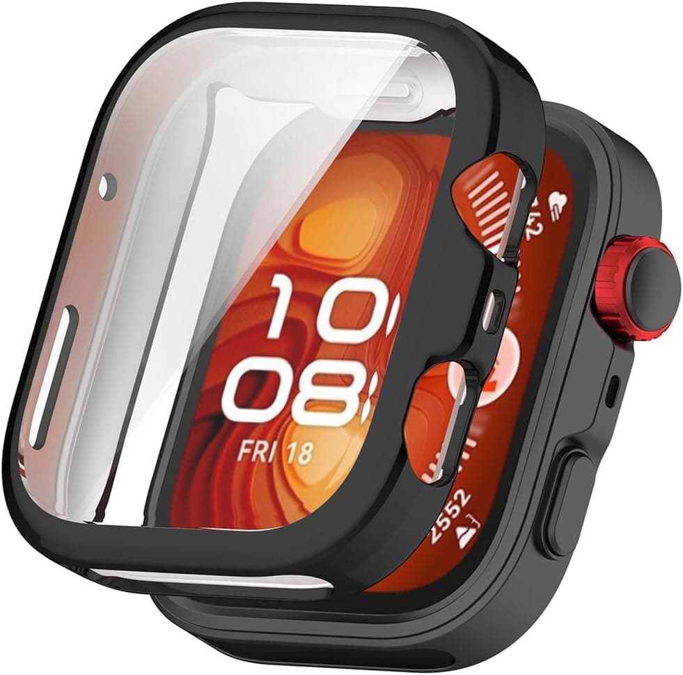 TPU Silicone Case Compatible with Huawei Watch Fit 4, Full Coverage Screen Protector Cover, Anti-Scratch Shockproof Dust-Proof Slim Protective Watch Case (Black) Portable electronic device cover