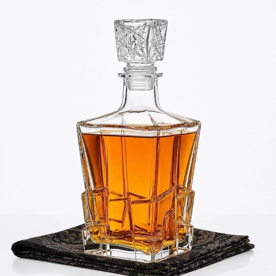 1000ml Premium Glass Crystal Bottle with Airtight Glass Lid – Elegant Bottle for Serving & Preserving Juices, Water, Drinks – Decorative Carafe for Kitchen & Dining