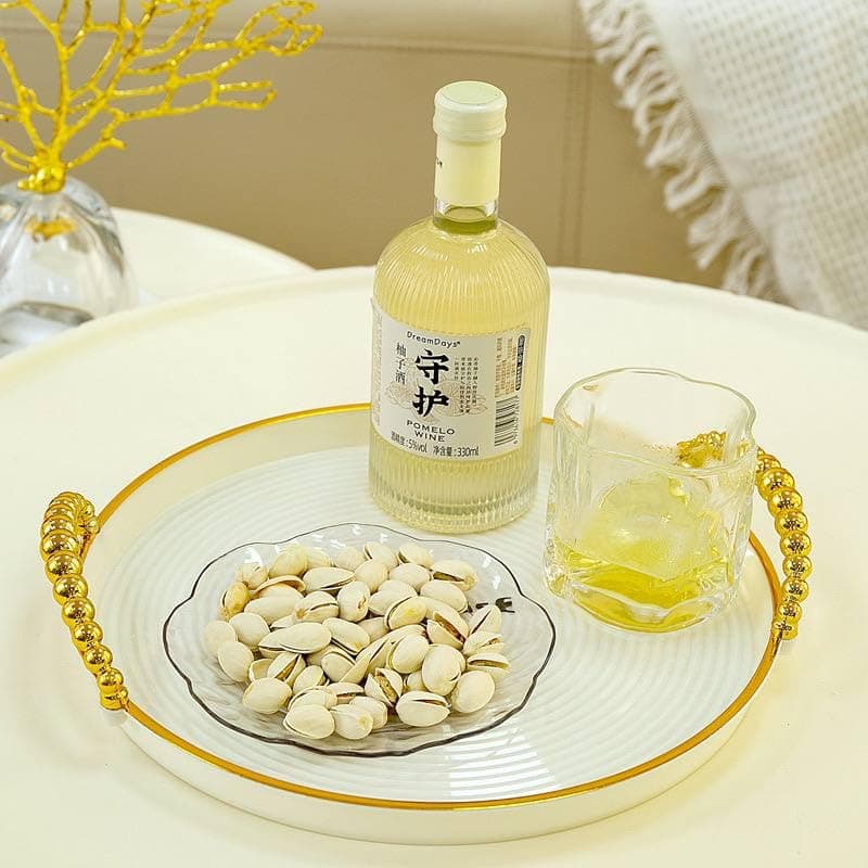 Generic Round Acrylic Serving Tray Set with Gold Beaded Handles, White, 27cm, 30cm and 35cm, 3 Pieces, .soh