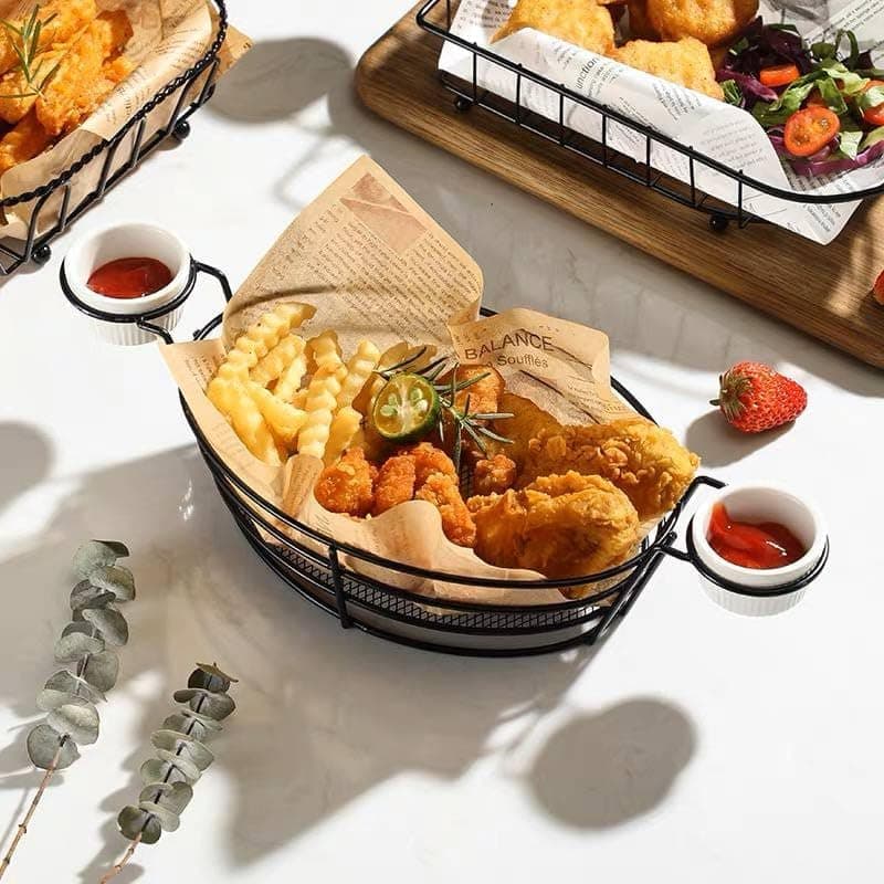 Generic Oval Metal Wire Food Serving Basket with Sauce Holder, .bs