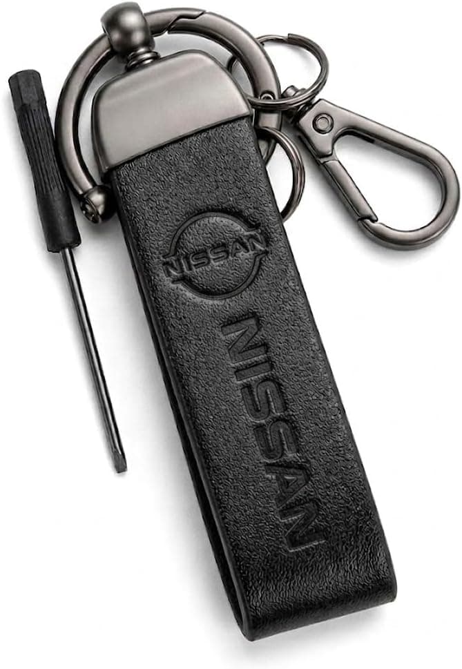 USHOP Compatible with Nissan Car Keychain Fashion Leather Car Keychain Metal Rings 360 Degree Rotation Car Key Ring