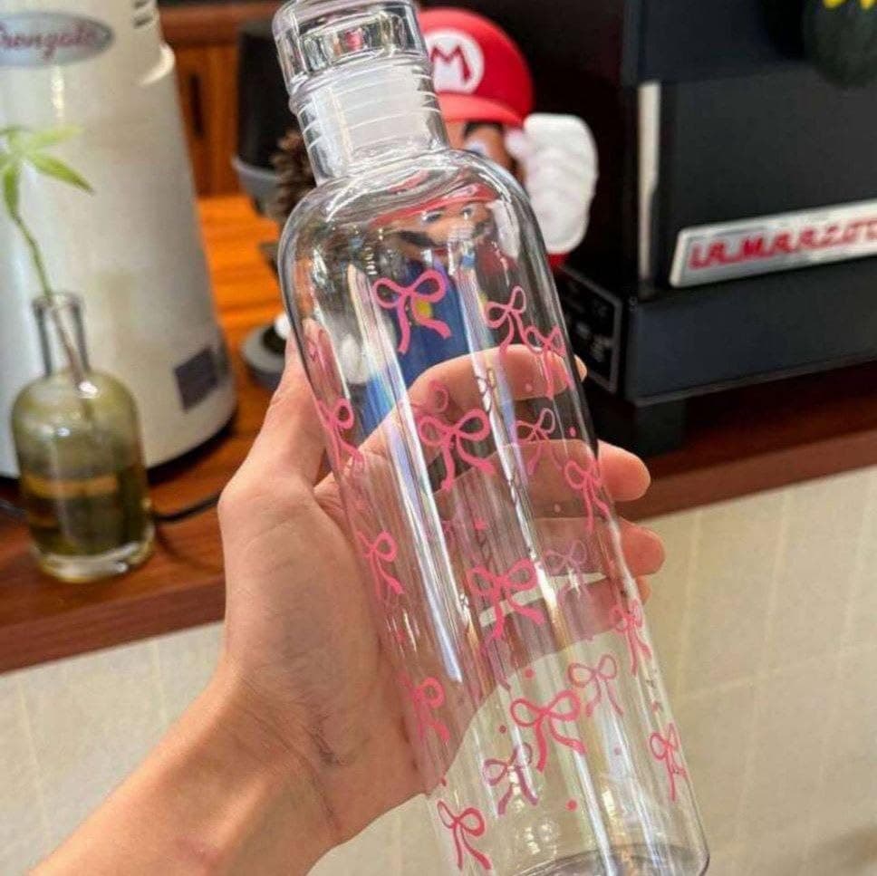 Acrylic Water Bottle Clear Bow 750ml | Daily Drinking Indicator, Leak Proof Cover, Sports & Travel, School & Work Daily Use