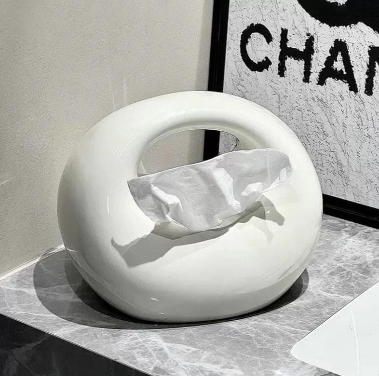 Generic Round Porcelain Tissue Box Holder, White, Decorative Donut Shape, for Living Room and Vanity, .kl