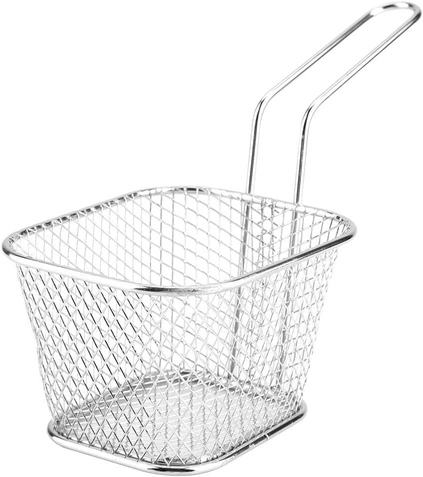Stainless Steel French Fry Basket Mini Mesh Serving Basket for Appetizers and Snacks 10.5x8.5x6.5cm Metal Fry Holder with Handle for Restaurants