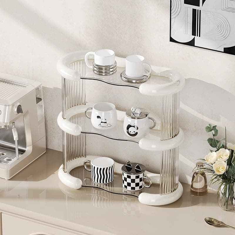 Modern 3-Tier Acrylic Organizer Stand for Coffee Corner Mugs Makeup and Perfume Display Clear Tiered Storage Rack for Kitchen Vanity and Office
