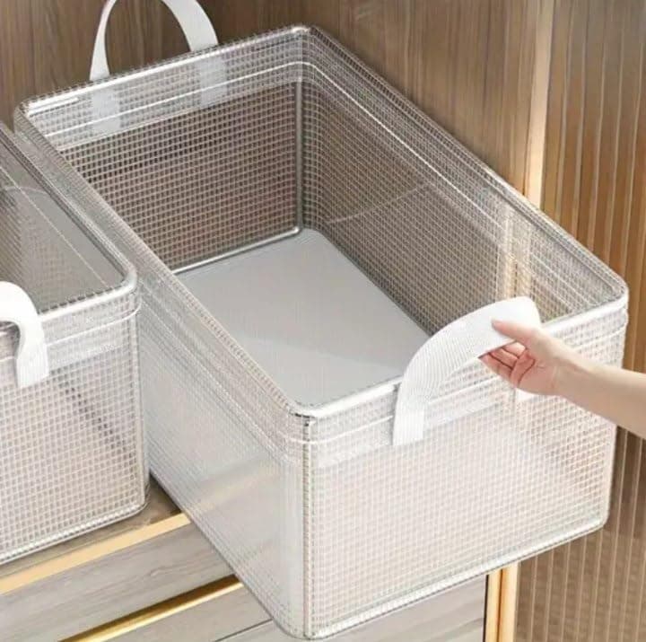 Generic Dressing Room Organiser, Fabric Storage Basket with Metal Supports, 47 x 30 x 19 cm, Wardrobe Clothes Organiser .ni Item container
