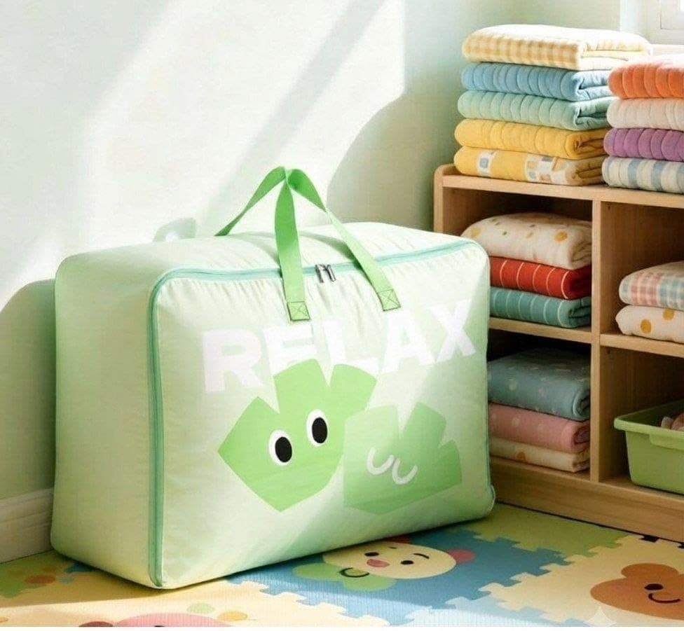 Generic Storage bag for blankets, bedding, clothes, and toys,Made of durable, waterproof satin material,Features handles for easy carrying,Dimensions: 67 x 48 x 30 cm (height), .db