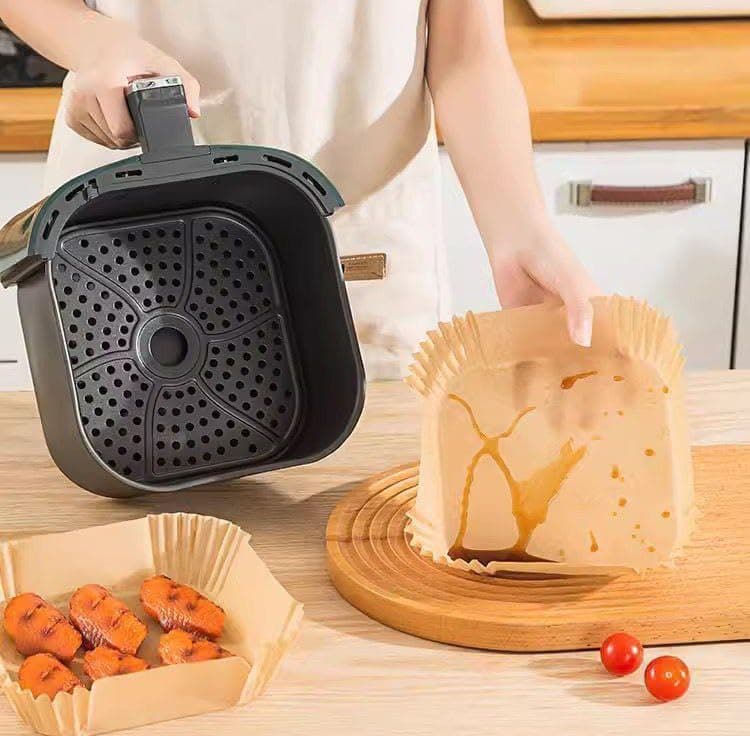 100 Sheets Non-Stick Air Fryer Paper 24cm Square Large Liner for Easy Cleanup and Healthy Cooking at Home Baking paper