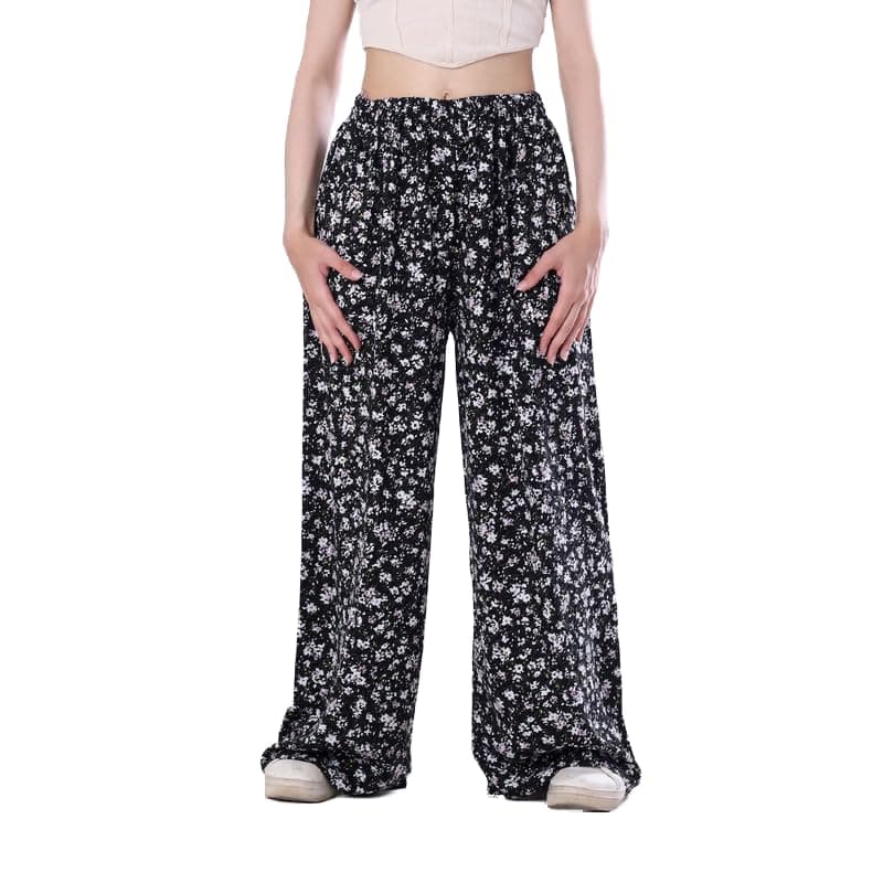 BEBO Women's Printed Drawstring Pants Free Size Fits 60 to 85 kg Approximately Women One Size Black & White