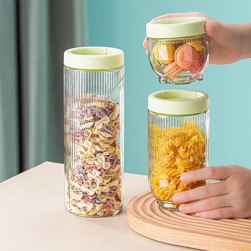 Generic Glass Airtight Storage Jar Set, 3 Pieces, with Lids, 450ml, 900ml and 1400ml, .sa
