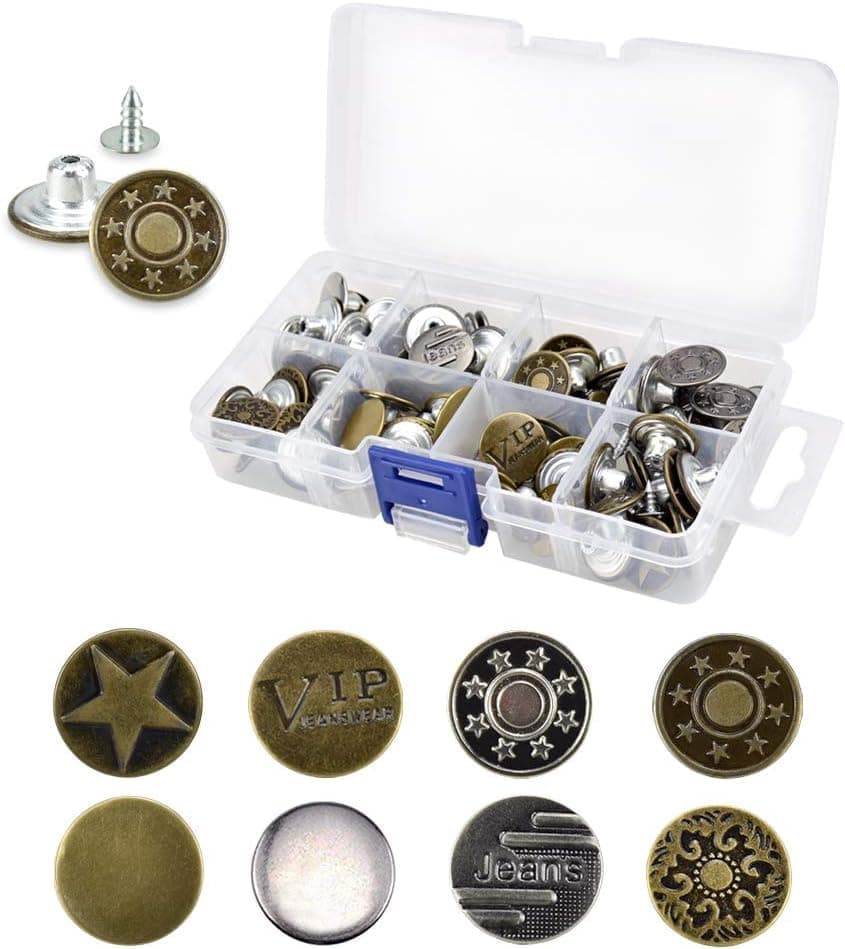 No-Sew Metal Button Replacement Kit for Jeans and Jackets Easy Screw-on Instant Fasteners for Denim Repair and Waist Adjustment Durable Metal Alloy Snap fastener