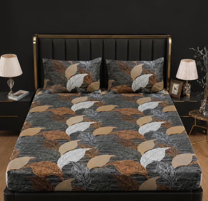 QBED Cotton Printed Fitted Bed Sheet with 2 Pillowcase, Full Elasticized, Soft and Comfortable, Multiple Models and Sizes (B4, 180 * 200 * 30cm)