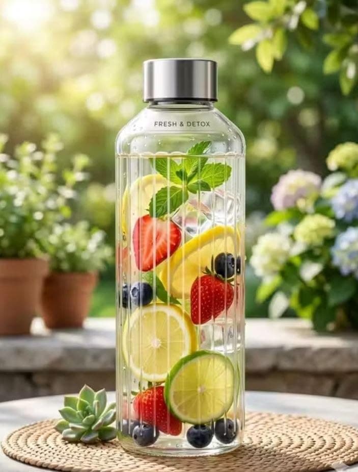 Generic Square Glass Water Bottle with Stainless Steel Lid, 1 Litre, Clear, .flo