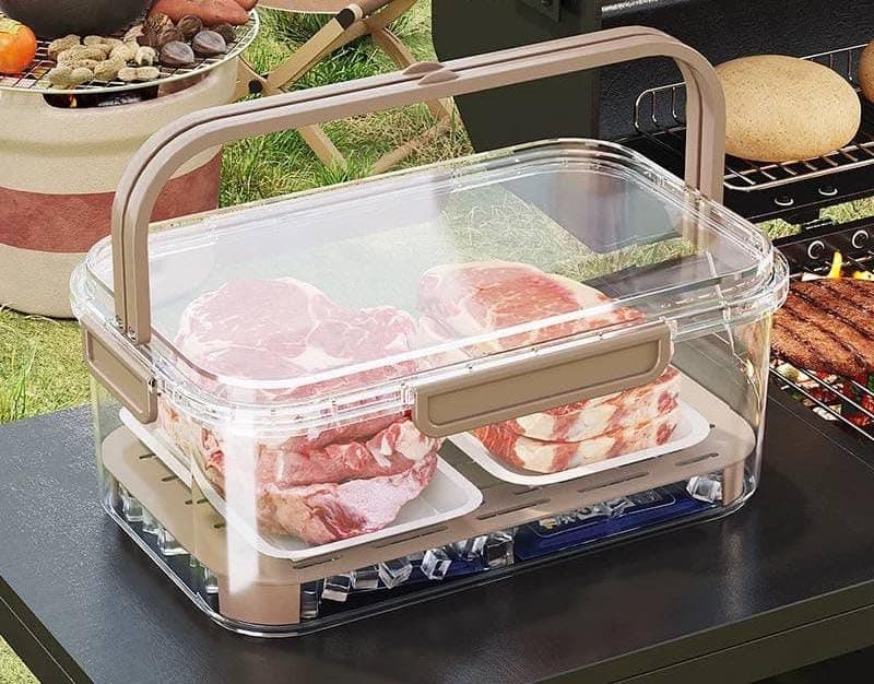 Generic Airtight Food Storage Container with Internal Drain Filter, Clear Acrylic, for Fruit and Meat, 22.8x14.8x10.8cm, .sa