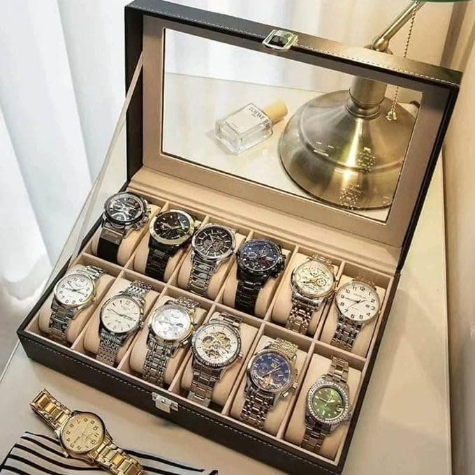 12 Slot Watch Box Organizer and Display Case for Men Women Jewelry Storage