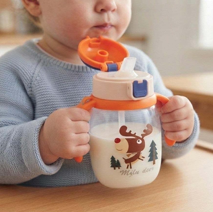 Generic Acrylic cup for water and juice for children,Push-button lid,Bottle with a silicone straw,Dual handles for easy gripping,300ml,High-quality imported product,Available in multiple colors, .db