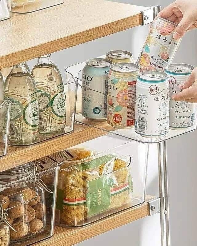 Acrylic Refrigerator Organiser, Clear, Multi-Purpose, Compact 20x14x6 cm, Transparent Storage for Cans, Bottles and Snacks