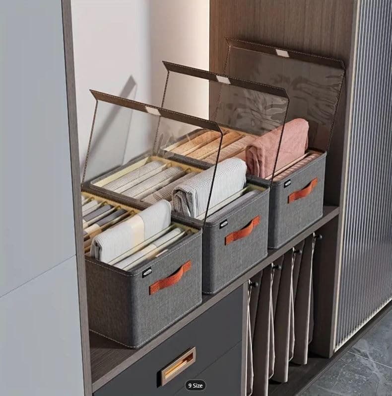 2 Pack Gray Metal Wardrobe Organizer Box 47x30x19cm Large Clothes Storage