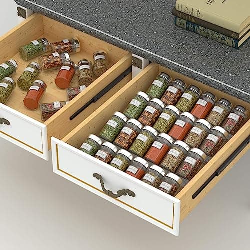Acrylic Z-Shape Spice Rack Drawer Organizer Multi-Purpose Tiered Tray for Kitchen Shelves Makeup Cosmetic Storage and Bathroom Vanity Clear Finish Food storage container