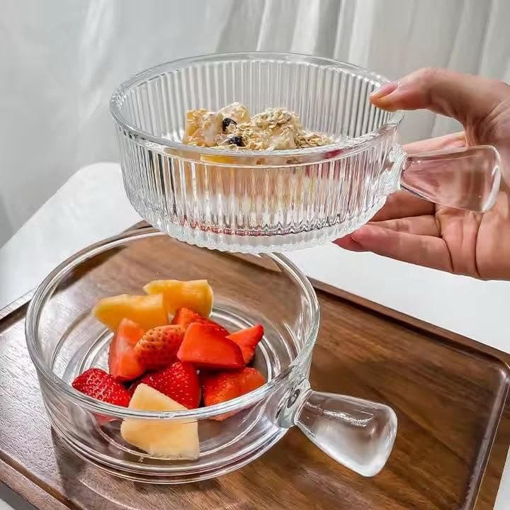 Generic Glass Serving Bowl with Handle, 15cm, Clear .flo Dishware bowl