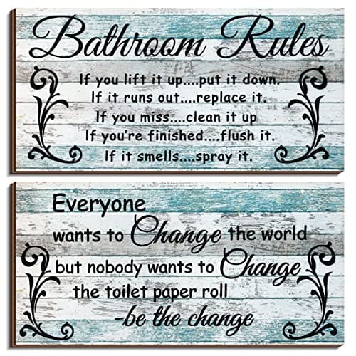 2 Pieces Funny Bathroom Signs Ocean Theme Beach Bathroom Decors Bathroom Rules Sign Plaque Wooden Funny Bathroom Decor Sign Guest Hanging Wall Art Decorative Signs Rustic Wall Art Bathroom Decoration Decorative signage