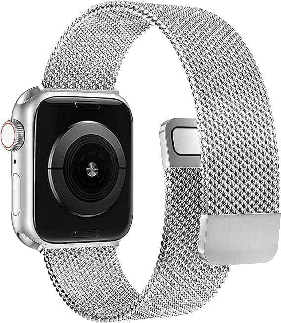 Stainless Steel Magnetic Strap Compatible with Apple Watch 49 mm 45 mm 44 mm 42 mm, Adjustable Milanese Magnetic Metal Band for Men Women for iWatch Series 8/7/6/5/4/3/2/1/SE/Ultra, Silver Color