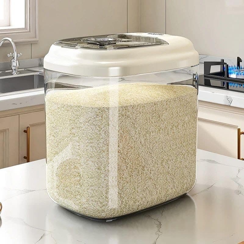 Generic Large, clear storage container for rice, pasta, and flour,Dimensions: 34 x 25 x 35.5 cm,Features a secure lid with an easy-to-open/close flap for daily use,Includes a 160ml measuring cup, .sew Food storage container