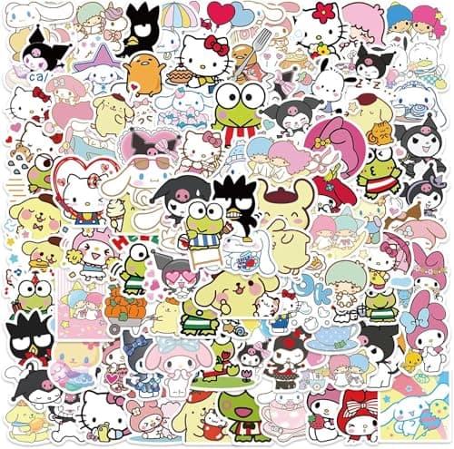 100Pcs Sanrio Stickers, Anime Stickers, Helllokittty Stickers MyMelody&Kuromi Cute Stickers Pack Kids Waterproof Sticker Aesthetic Vinyl Stickers, Skateboard Stickers for Teens Girls Kids