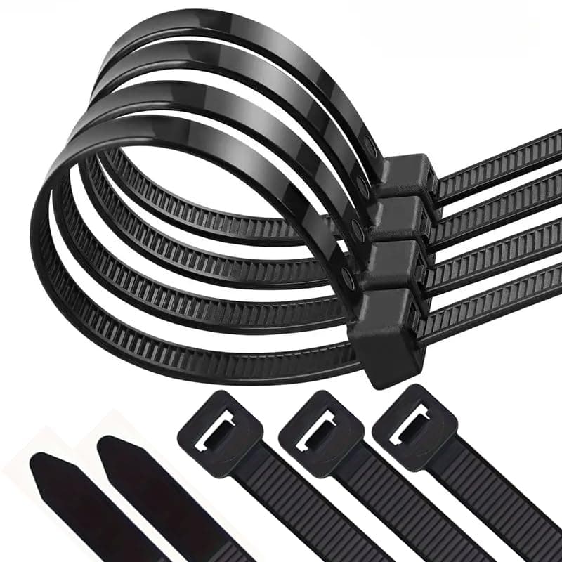 KaberTrade Heavy Duty Self-Locking Small Plastic Nylon Cable Ties Set (100 Ties,Black, 37cm, 7.6mm Wide) - KaberTrade