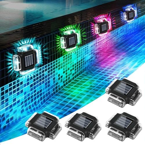 NALACAL 4pack Solar Pool Deck Lights Pool Side Floor Lights, Color Changing Waterproof, Boat Dock Lighting Outdoor Above Ground and Inground Swimming Pools Accessories and Mood Decorations Art supplies