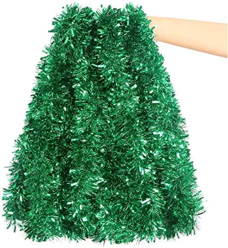 DIYASY 6M Green Christmas Chunky Tinsel Garland Decorations for Christmas Tree Decorations