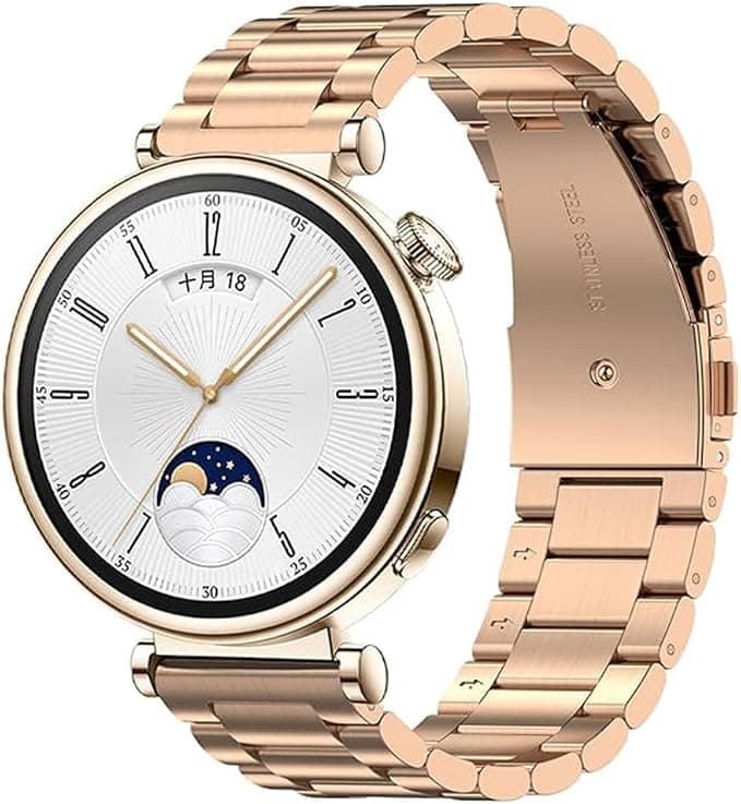 Watch Band Matte Brushed Metal Watchband (Compatible with 18mmGT 6 41mm/GT 5 Pro 42 mm/GT5 41mm/GT4 41 mm/Huawei Watch 5 42mm) Universal Solid Stainless Steel Metal Watch (Gold)