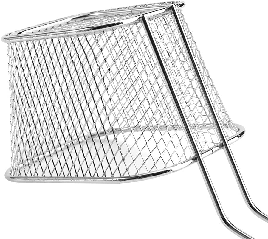 Stainless Steel Mesh Serving Basket for French Fries and Appetizers, Professional Mini Fryer Basket with 8.5cm Handle, 10.5x8.5x6.5cm Size, Silver