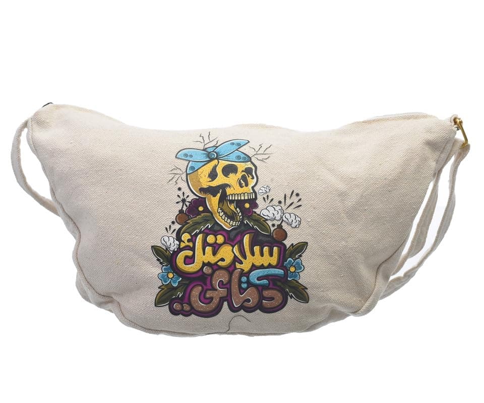 OX W-99 Comic Phrases Fabric Fashion Printed Waist Bag with Zipper for Women, Off-White Waist pack