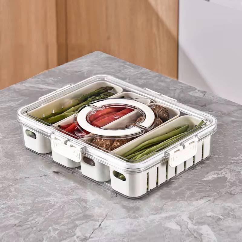Generic Refrigerator Organiser Box with 4 Rectangular Compartments, Airtight, Clear Lid, for Spices, Snacks and Storage, .bs